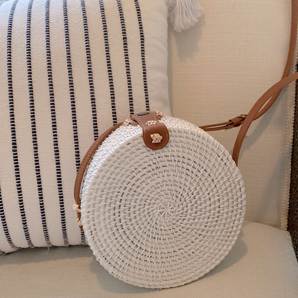Straw wicker woven crossbody boho beach purse